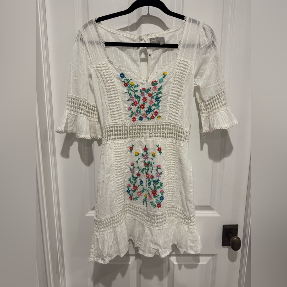 ASOS White Dress with Colorful Floral Embroidery
